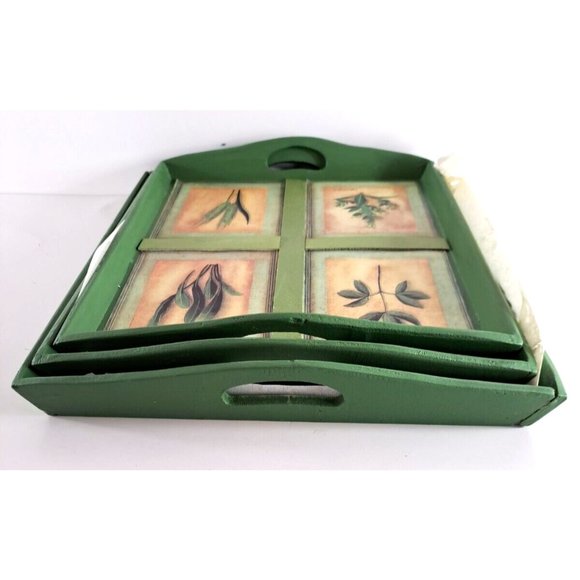 Amazon.com: VERGOODR Country Farmhouse Rustic Wood Nesting  Wood Nesting Trays Set Of 3 NEW Breakfast Cut Out Handles Green Nature Herbs